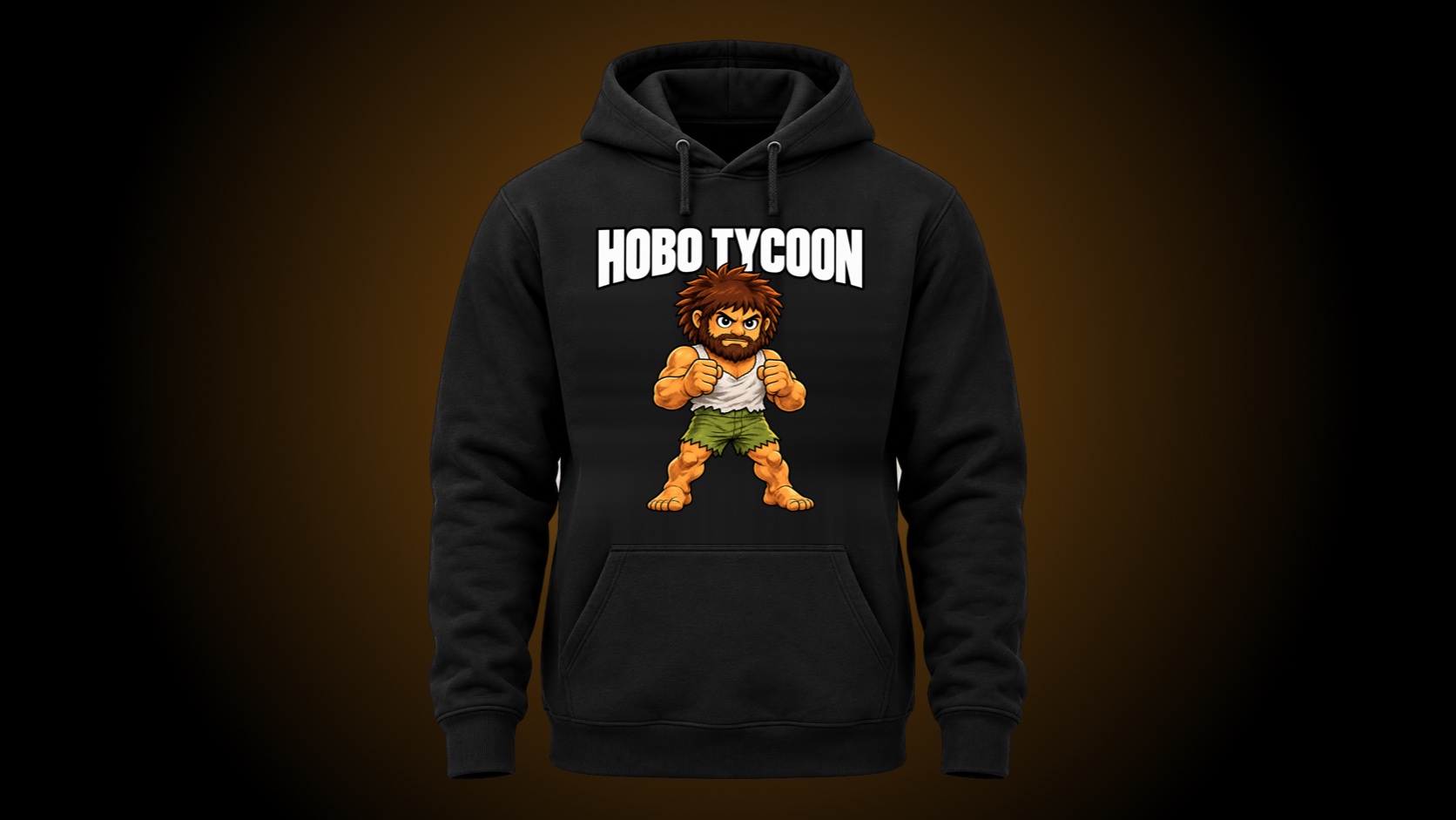 The black HOBO TYCOON hoodie in warm golden light