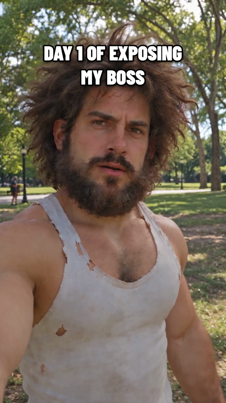 Oliver in the park, text: Day 1 of exposing my boss