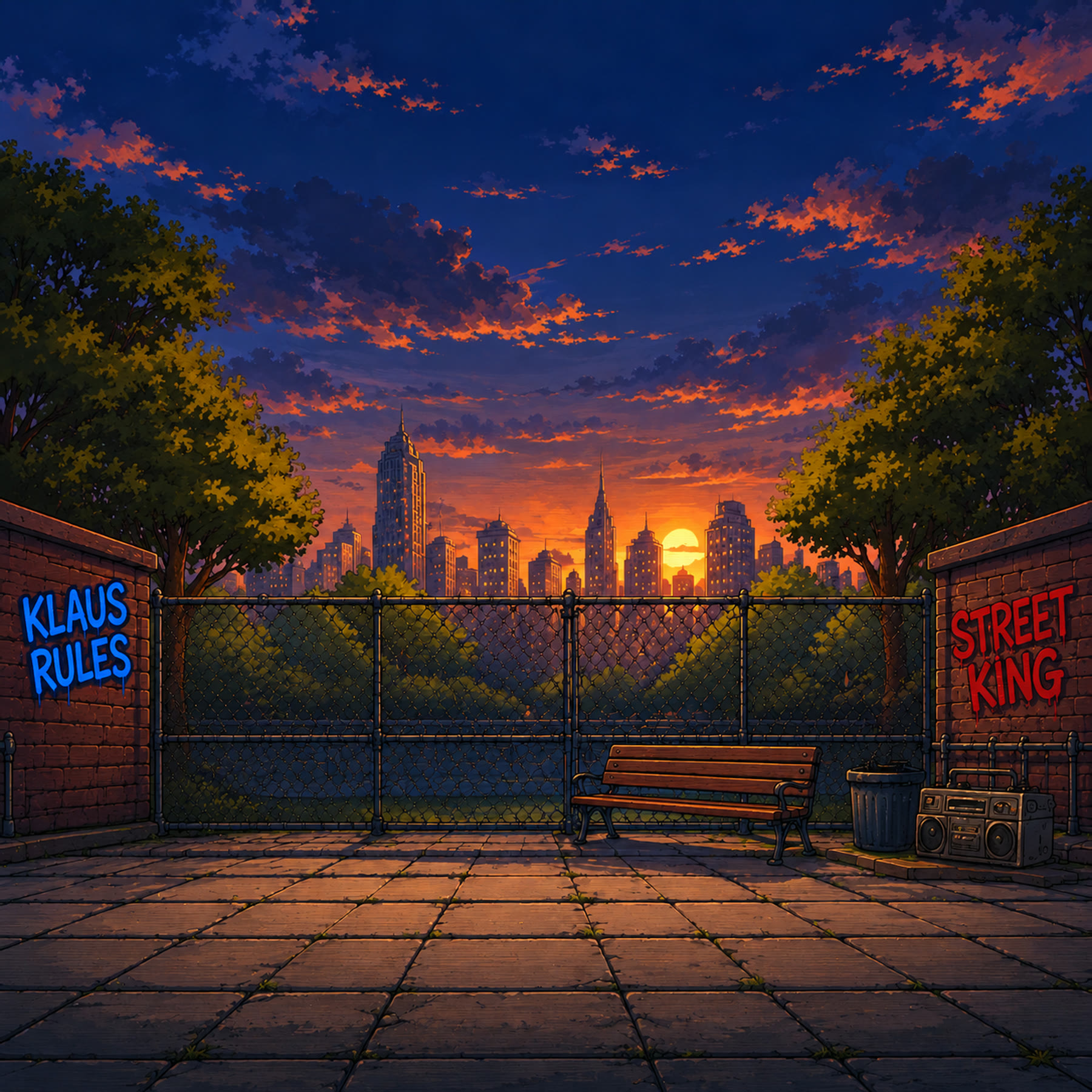 The park from the game Hobo Tycoon at sunset