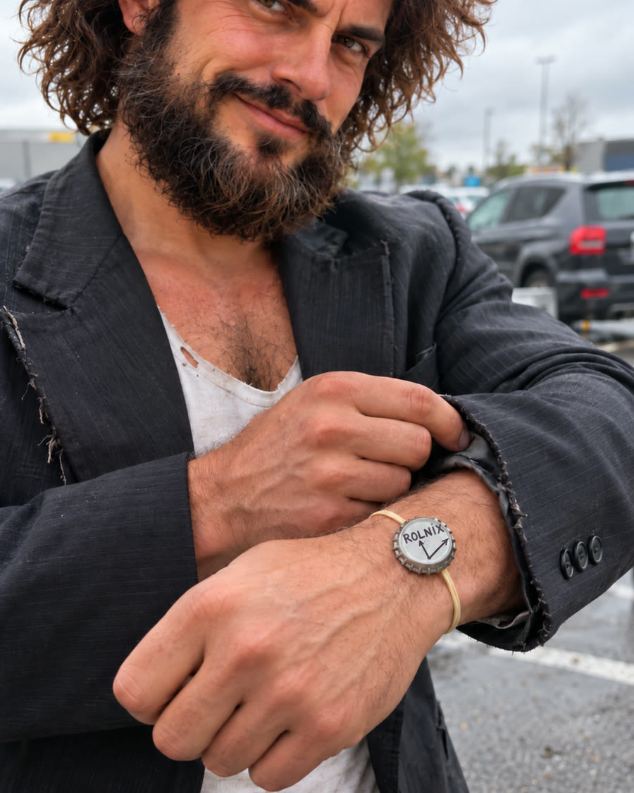 Oliver showing a bottle-cap watch